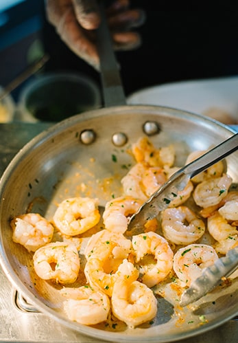 Shrimp & grits by the PPHG culinary team at brunch wedding | The William Aiken House in Charleston, South Carolina | Photo by Aaron and Jillian