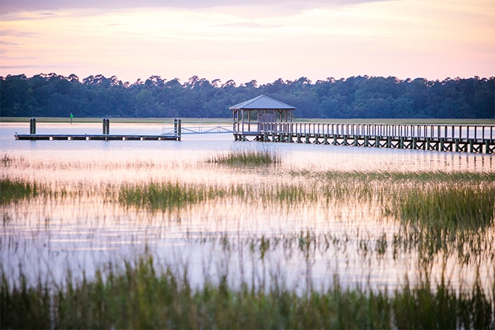 Sunset on the Lowndes Grove dock in Charleston, South Carolina